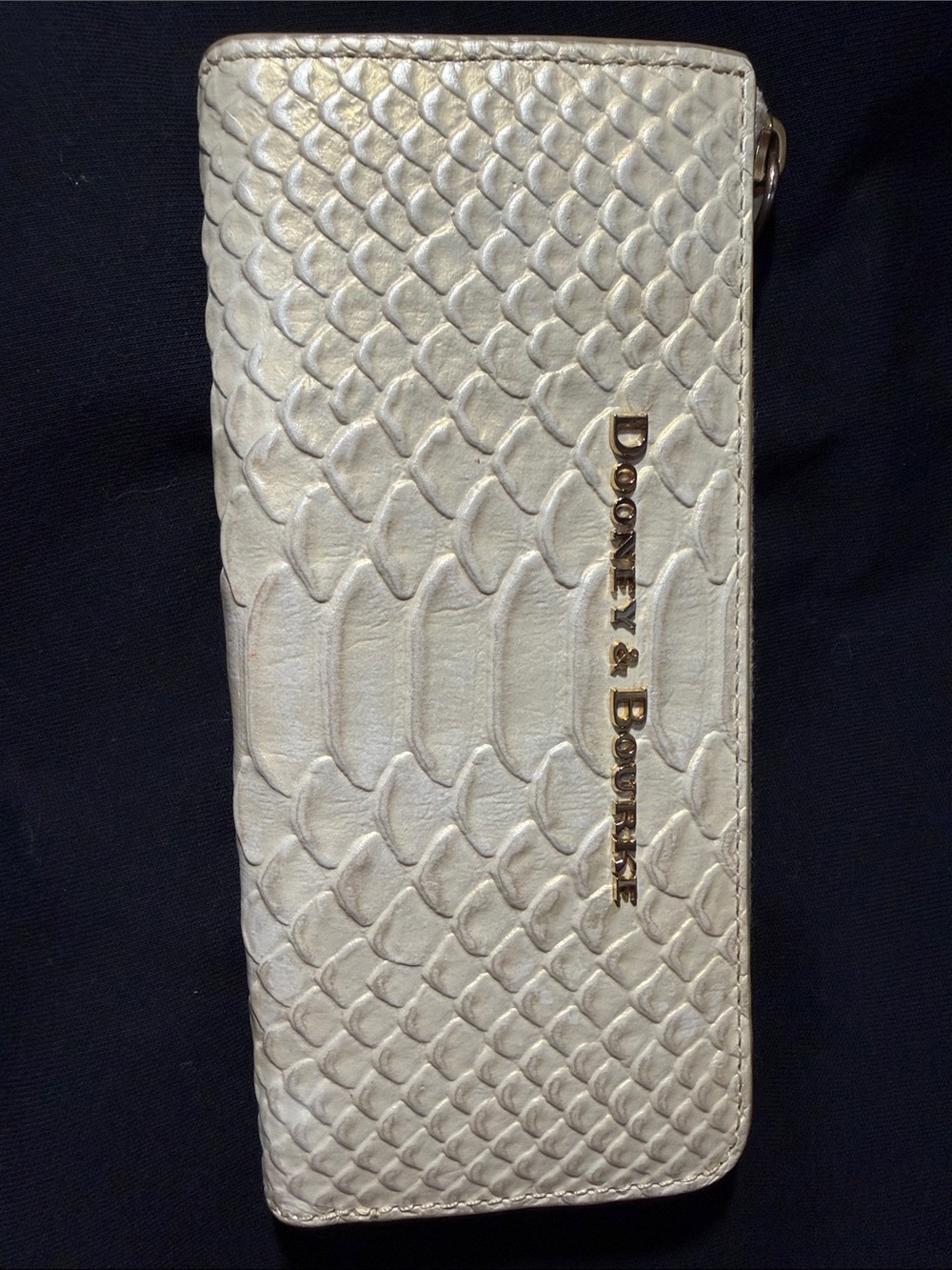 Dooney & Bourke Cream Snake-Embossed Zip Wallet with Gold Logo